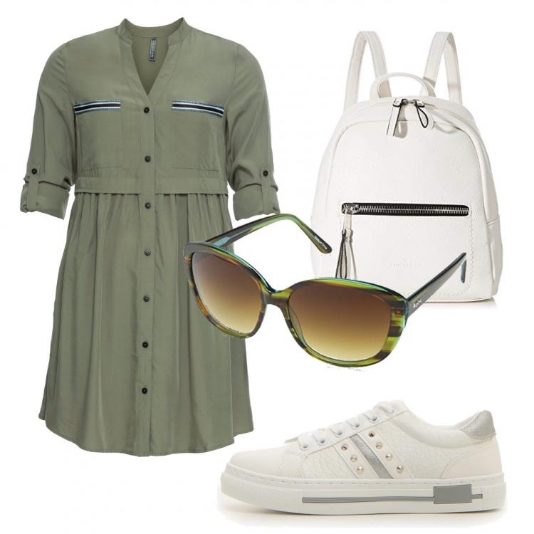 Outfit donna - Basic #15455. Stile Basic per Tutti i giorni. Abbinamento con vestiti chemisier, sneakers, zaini, occhiali da sole.