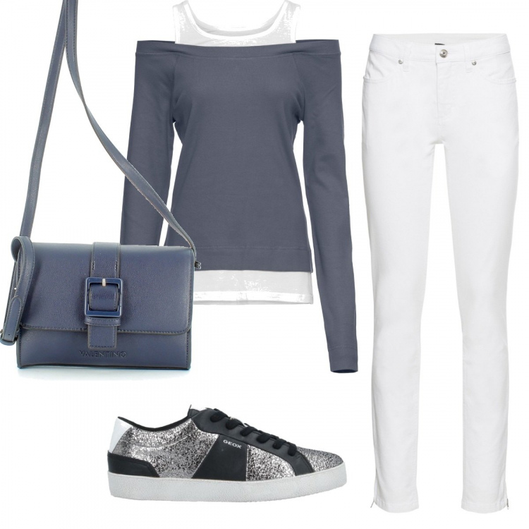 Outfit donna - Basic #15604. Stile Basic per Tutti i giorni. Abbinamento con jeans skinny, maglieria, sneakers, borse a tracolla.