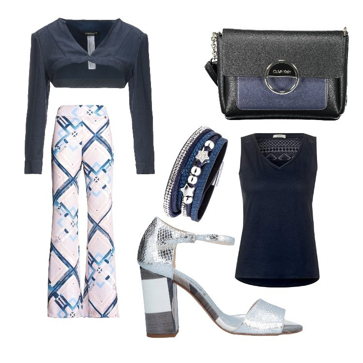 Outfit donna - Urban #8976. Stile Urban per Scuola/Università. Abbinamento con braccialetti, bolero, sandali alla schiava, pantaloni, canottiere, borse a tracolla.