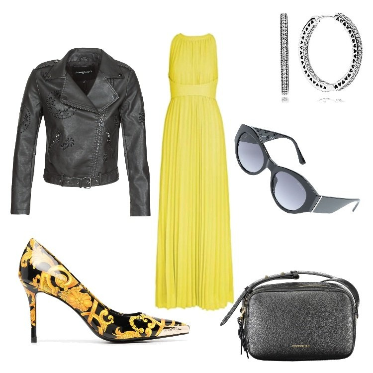 Outfit donna - Urban #8976. Stile Urban Abbinamento con occhiali da sole, blazer, décolleté, orecchini, vestiti lunghi, borse a tracolla.