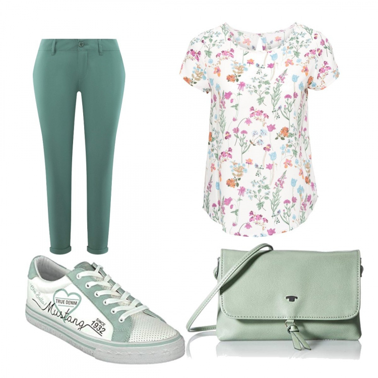 Outfit donna - Basic #15670. Stile Basic per Scuola/Università. Abbinamento con bluse, sneakers, pantaloni chino, borse a tracolla.