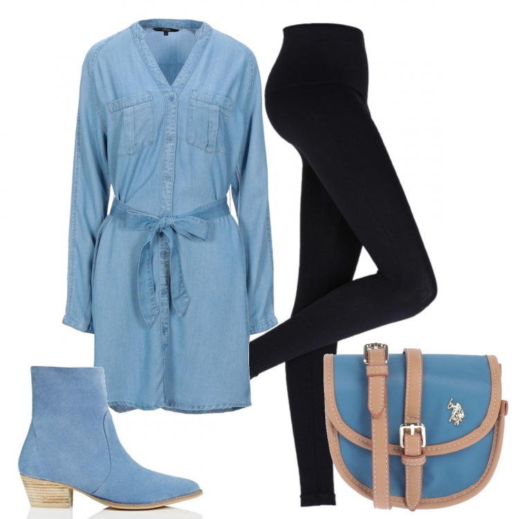 Outfit donna - Leggings+stivaletti texani. Stile Urban per Tutti i giorni. Abbinamento con leggings, vestiti corti, borse a tracolla, stivali e stivaletti.