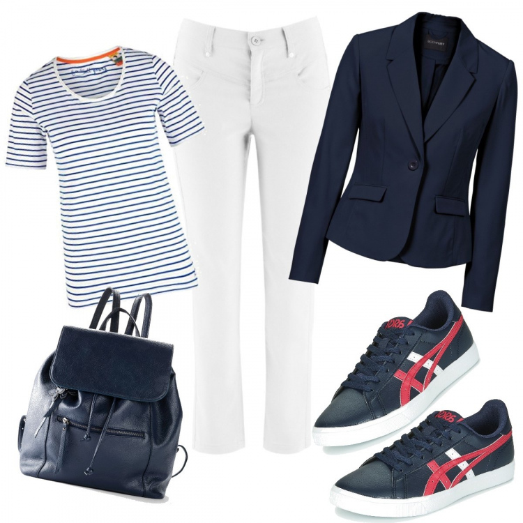 Outfit donna - Basic #16497. Stile Basic per Tutti i giorni. Abbinamento con blazer, pantaloni capri, zaini, sneakers, t-shirt.