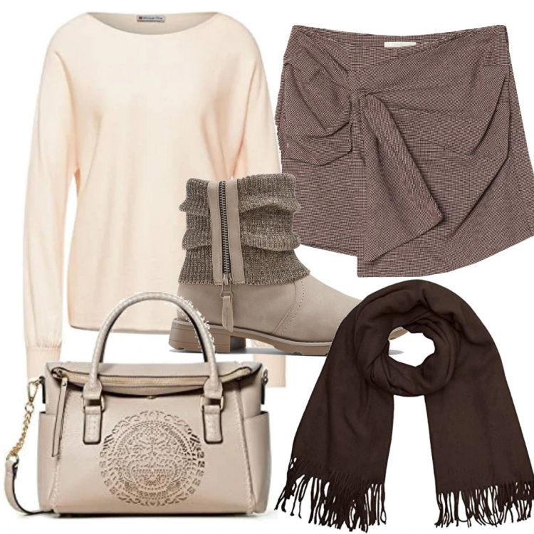 Outfit donna - Gonne anche in inverno. Stile Trendy per Ufficio. Abbinamento con stivaletti, minigonne, maglioni, sciarpe, borse a mano.