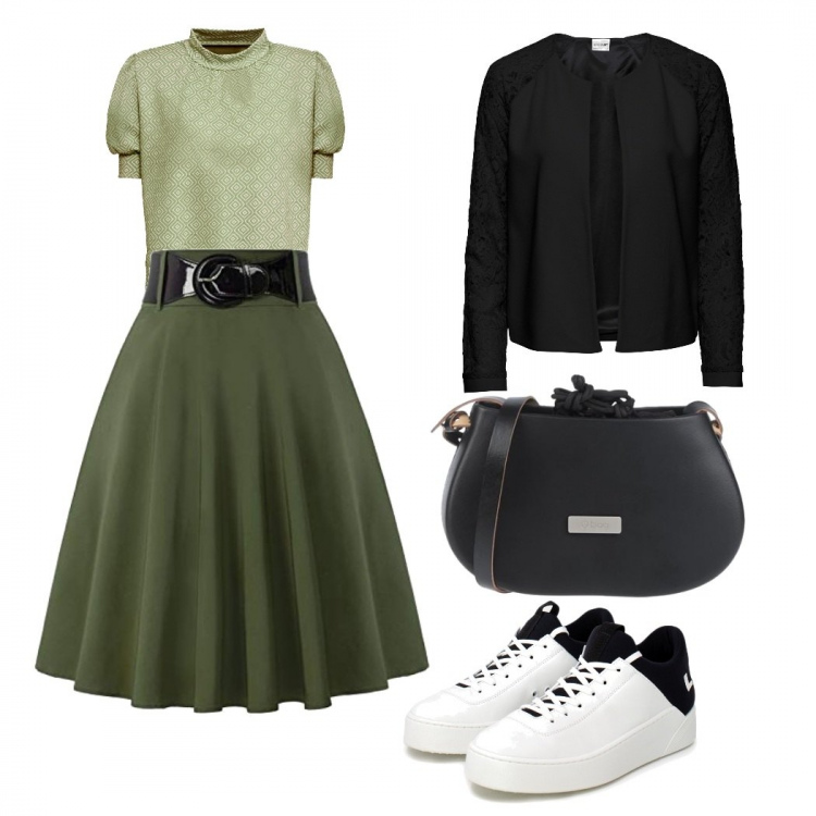 Outfit donna - Urban, ricordo vintage. Stile Urban per Tutti i giorni. Abbinamento con blazer, maglieria, borse a tracolla, sneakers, gonne.
