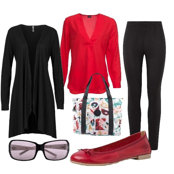 Outfit donna - Adoro le ballerine e leggings. Stile Basic per Tutti i giorni. Abbinamento con cardigans, bluse, borse a mano, leggings, ballerine, occhiali da sole.