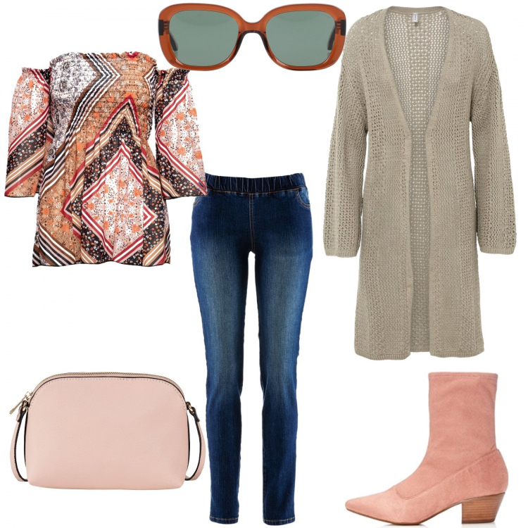 Outfit donna - Stivali texani & leggings. Stile Etnico per Tutti i giorni. Abbinamento con treggings, cardigans, cappelli con visiera, occhiali da sole, bluse, stivali.