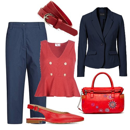 Outfit donna - F come Francese. Stile Bon Ton per Tutti i giorni. Abbinamento con blazer, ballerine, camicie, cinture, pantaloni capri, borse a mano.