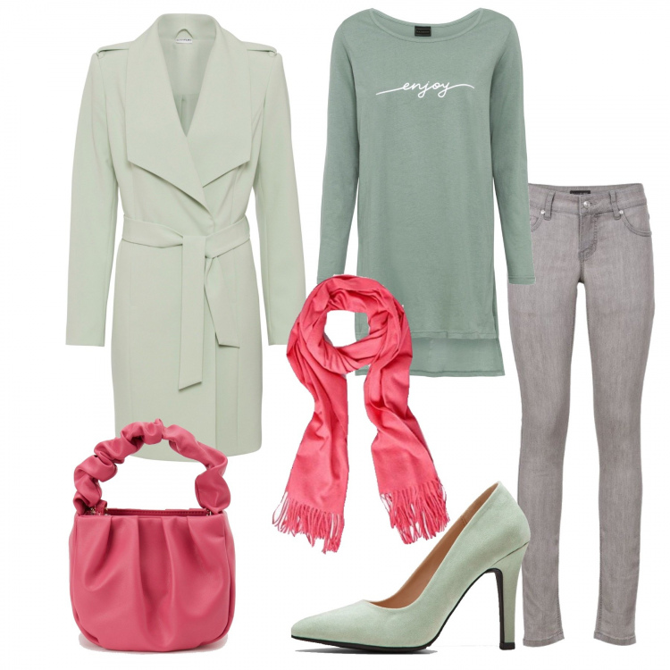 Outfit donna - Trench un must have. Stile Trendy per Tutti i giorni. Abbinamento con jeans skinny, maglieria, trench, décolleté, borse a mano, sciarpe.