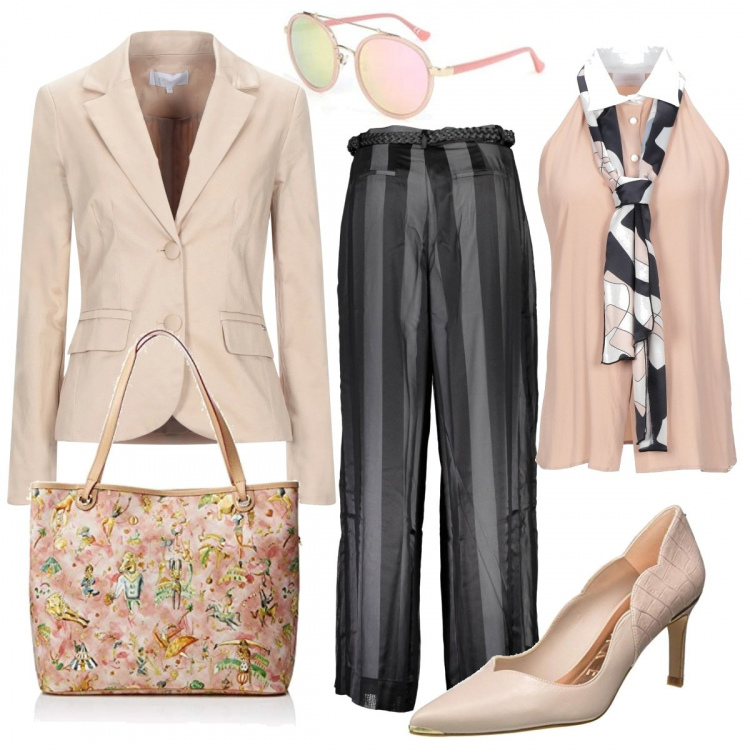 Outfit donna - Rosa pallido. Stile Trendy per Tutti i giorni. Abbinamento con giacche, camicie, pantaloni, borse tote, décolleté, occhiali da sole.