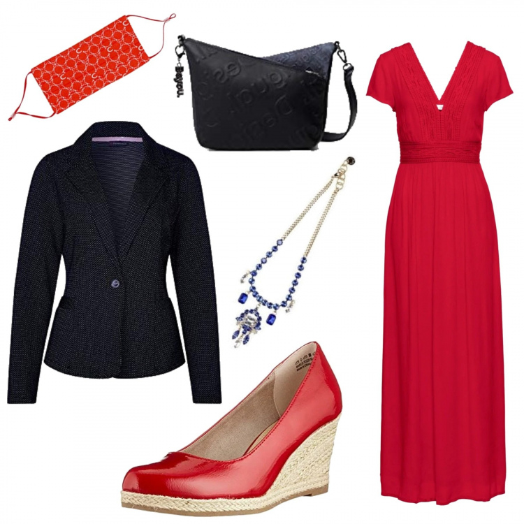 Outfit donna - Il classico rossoblu edizione 2021. Stile Urban per Tutti i giorni. Abbinamento con vestiti lunghi, collane, décolleté, blazer, sciarpe, borse a tracolla.
