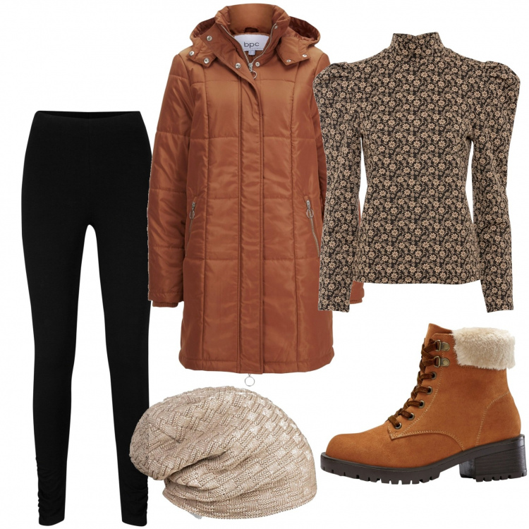 Outfit donna - Urban #9960. Stile Urban per Tutti i giorni. Abbinamento con leggings, maglieria, cappotti, stivaletti, berretti.