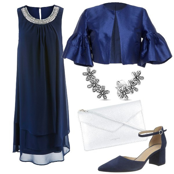 Outfit donna - Bon Ton #9378. Stile Bon Ton per Cerimonia. Abbinamento con vestiti, blazer, pochette, décolleté, orecchini.