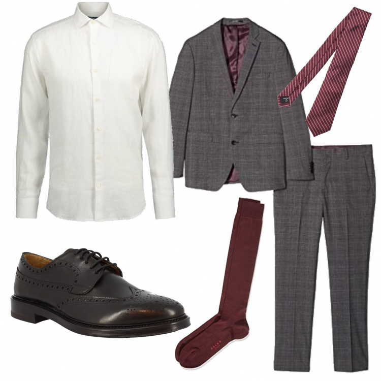 Outfit uomo - Il padrino. Stile Business/Elegante per Cerimonia. Abbinamento con scarpe stringate, cravatte, abiti, calzini, camicie.