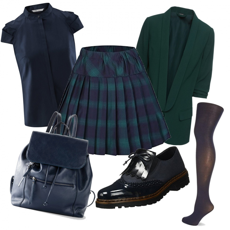 Outfit donna - Cosplay. Stile Bon Ton per Scuola/Università. Abbinamento con blazer, zaini, camicie a manica corta, gonne, mocassini, calzini.