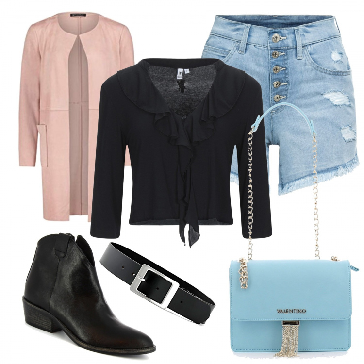 Outfit donna - Sabato in centro. Stile Urban per Tutti i giorni. Abbinamento con cinture, shorts, cardigans, stivaletti, clutch, blazer.