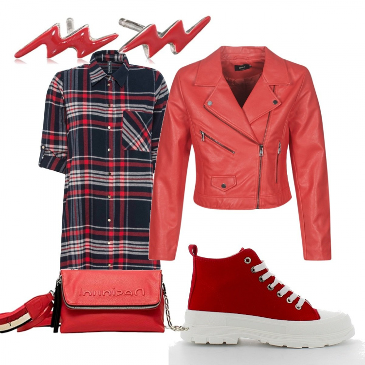 Outfit donna - Qui si spacca. Stile Basic per Tutti i giorni. Abbinamento con vestiti chemisier, blazer, sneakers, orecchini, borse a tracolla.