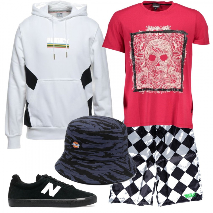 Outfit uomo - Focus Uomo - Free time. Stile Casual per Tutti i giorni. Abbinamento con bermuda, sneakers, cappelli, felpe con cappuccio, t-shirt.