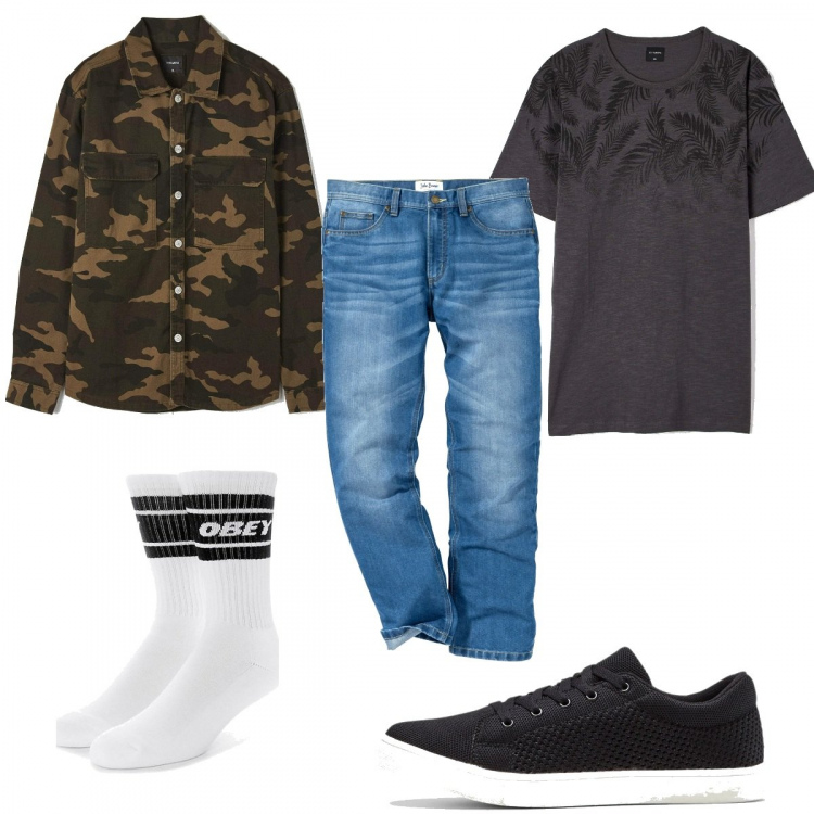 Outfit uomo - Casual look!. Stile Casual per Tutti i giorni. Abbinamento con jeans dritti, sneakers, cappotti, t-shirt, calzini.
