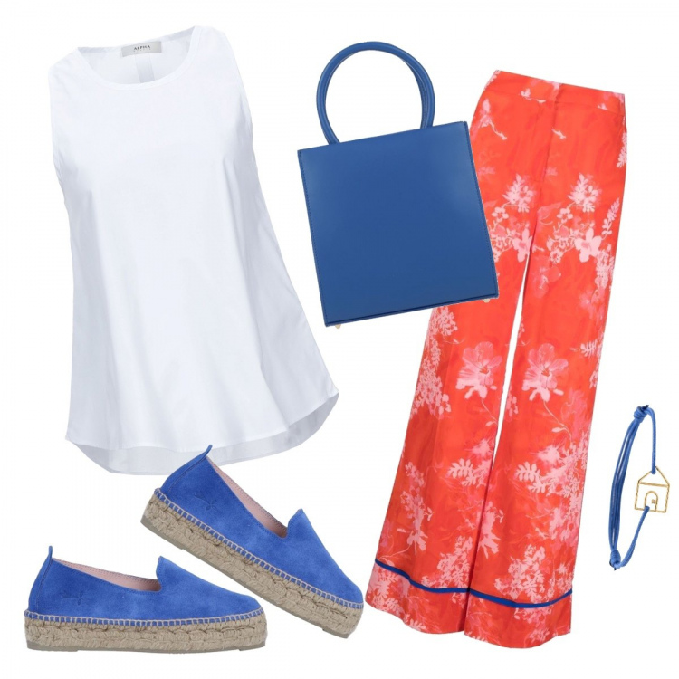 Outfit donna - Urban #10526. Stile Urban per Tutti i giorni. Abbinamento con top, espadrillas, borse a mano, pantaloni, braccialetti.