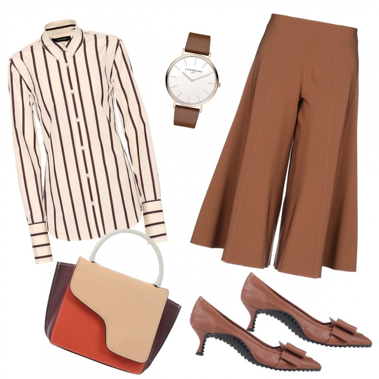 Outfit donna - Basic #18180. Stile Basic per Ufficio. Abbinamento con pantaloni, décolleté, borse a mano, camicie, orologi.