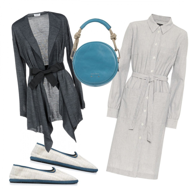 Outfit donna - Urban #10527. Stile Urban per Tutti i giorni. Abbinamento con cardigans, borse a mano, ciabatte, vestiti chemisier.