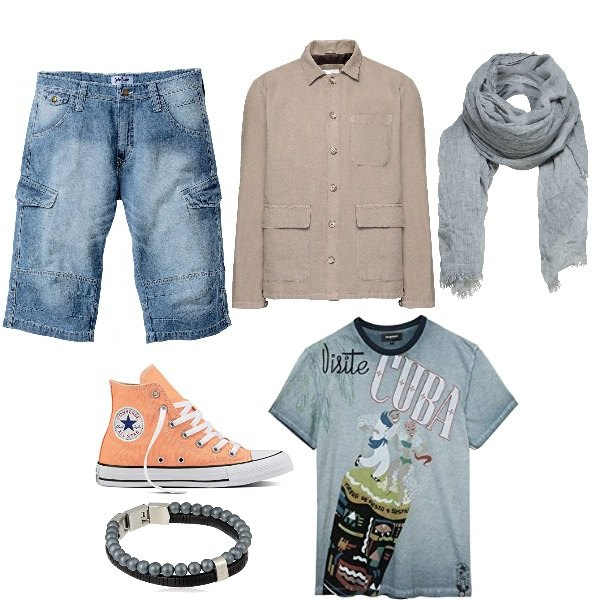 Outfit uomo - Sneakers alte per giornate sprint!. Stile Casual per Tutti i giorni. Abbinamento con bermuda, giacche, sciarpe, braccialetti, t-shirt, sneakers alte.