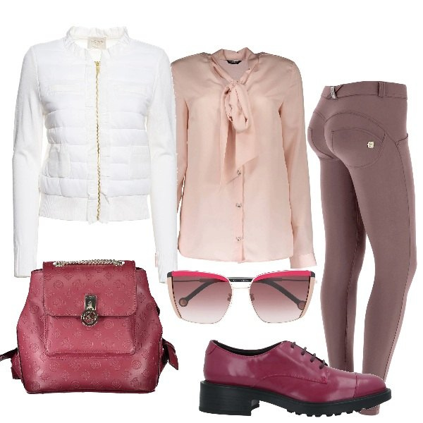 Outfit donna - In ufficio con le Hogan stringate. Stile Basic per Ufficio. Abbinamento con scarpe stringate, giacche, pantaloni skinny, occhiali da sole, camicie, zaini.