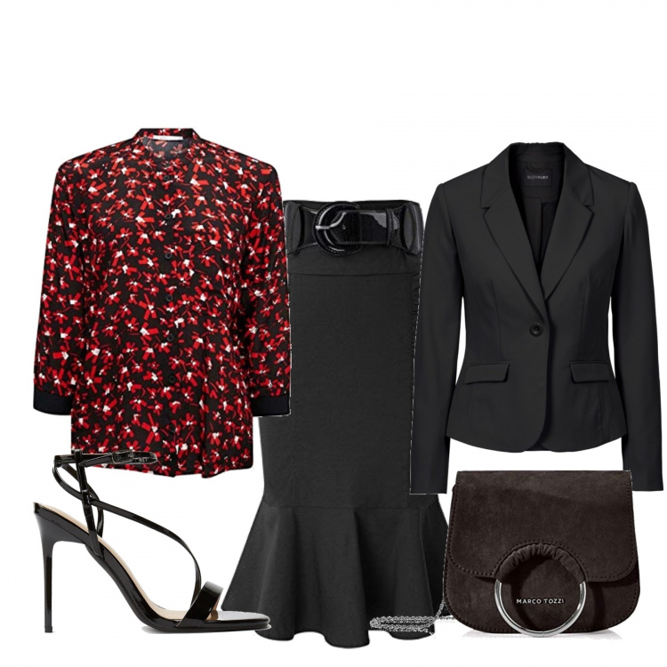 Outfit donna - Bon Ton #9405. Stile Bon Ton per Cerimonia. Abbinamento con blazer, sandali col tacco, gonne longuette, clutch, camicie.