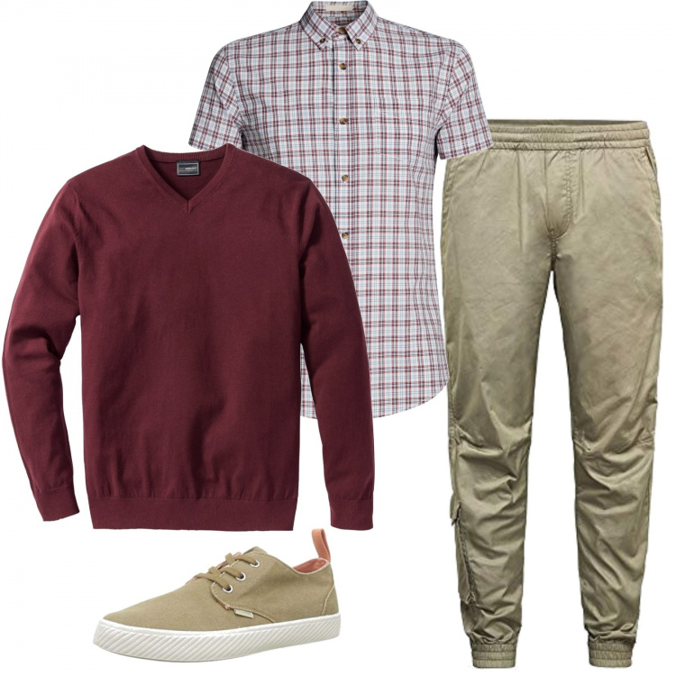 Outfit uomo - Un look facile e comodo. Stile Casual per Tutti i giorni. Abbinamento con maglieria, camicie a manica corta, pantaloni, sneakers.