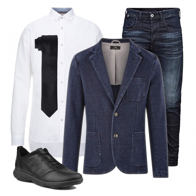 Outfit uomo - Casual #10948. Stile Casual per Tutti i giorni. Abbinamento con sneakers, camicie, giacche, jeans dritti, cravatte.