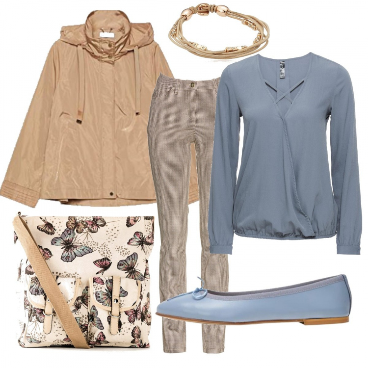 Outfit donna - Il parka corto. Stile Bon Ton per Ufficio. Abbinamento con ballerine, borse a tracolla, bluse, pantaloni, cappotti, braccialetti.