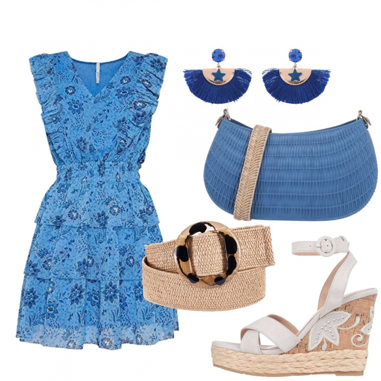 Outfit donna - Shopping!. Stile Basic per Tutti i giorni. Abbinamento con cinture, sandali col tacco, borse a tracolla, orecchini, vestiti.