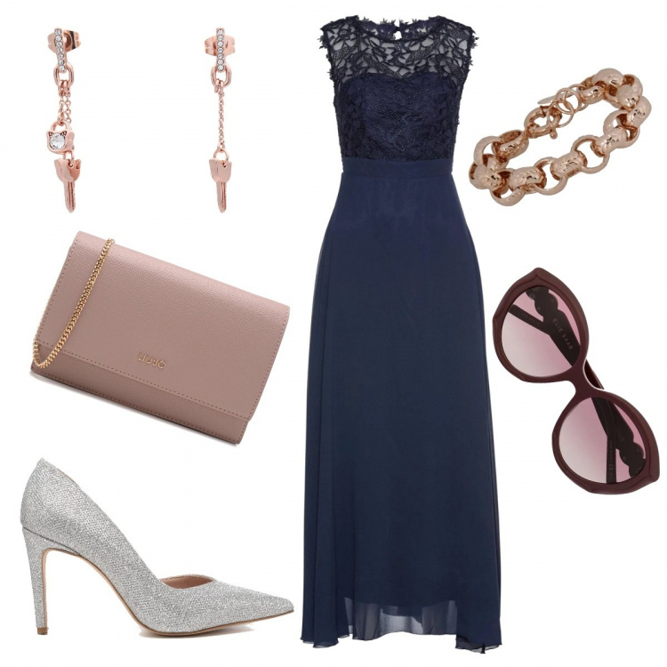 Outfit donna - Cerimonia elegante. Stile Bon Ton per Cerimonia. Abbinamento con vestiti lunghi, orecchini, braccialetti, décolleté, pochette, occhiali da sole.