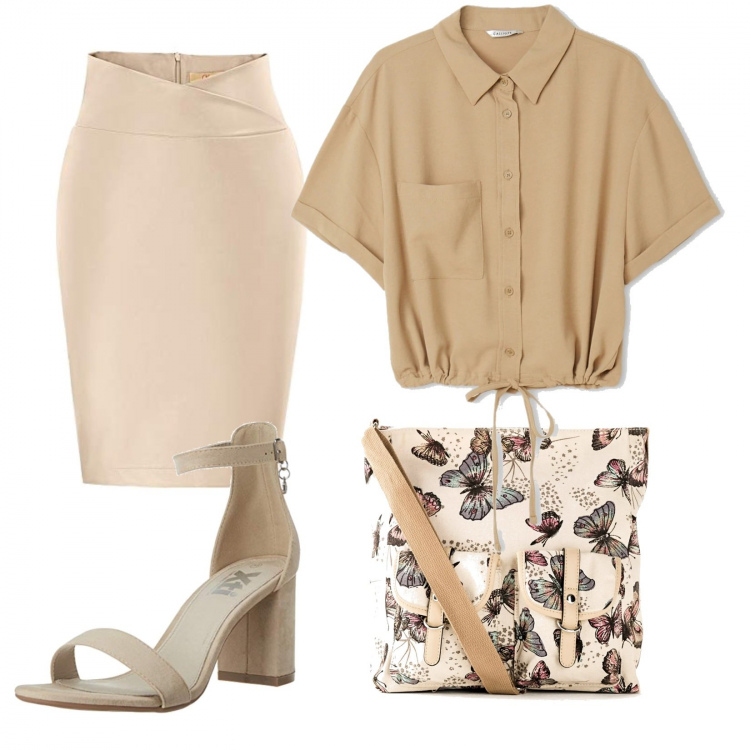 Outfit donna - Bon Ton #9637. Stile Bon Ton per Ufficio. Abbinamento con borse a tracolla, camicie a manica corta, scarpe col tacco, gonne.