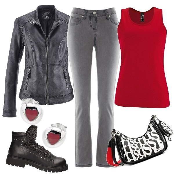 Outfit donna - Rock et rouge. Stile Rock per Tutti i giorni. Abbinamento con jeans slim fit, cappotti, top, anfibi, borse a tracolla, orecchini.