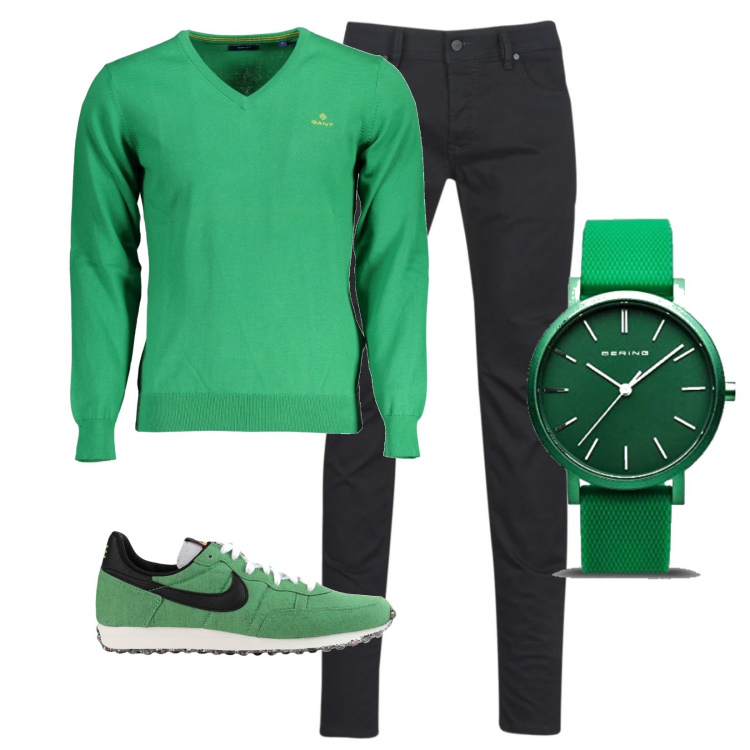 Outfit uomo - Primavera. Stile Urban per Tutti i giorni. Abbinamento con jeans skinny, sneakers, orologi, pullovers.