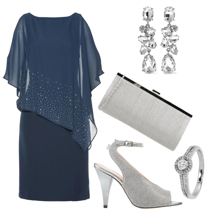 Outfit donna - Matrimonio XXL. Stile Chic per Cerimonia. Abbinamento con vestiti a tubino, sandali in pelle, borse a mano, orecchini, anelli.