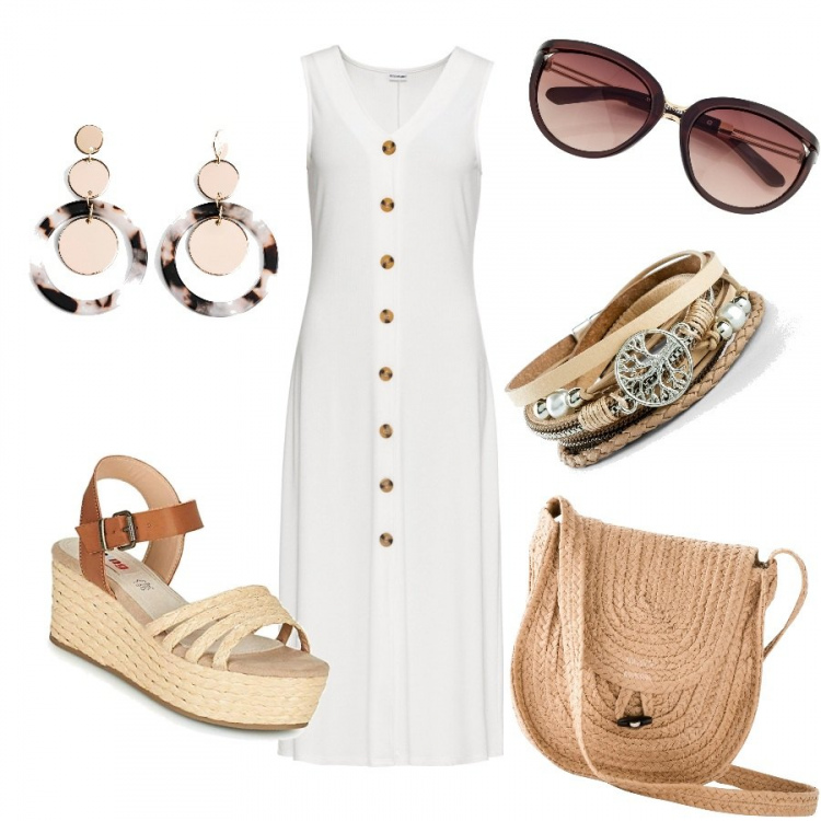 Outfit femme - Avril 2021 Basique grande taille. Style Basique pour Tous les jours. Assortir avec robes longues, bracelets, lunettes de soleil, sacs en bandoulière, boucles d'oreilles, sandales.