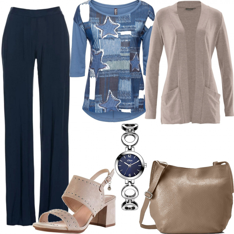 Outfit donna - Ufficio - Curvy. Stile Urban per Ufficio. Abbinamento con cardigans, maglieria, pantaloni, scarpe col tacco, borse a spalla, orologi.