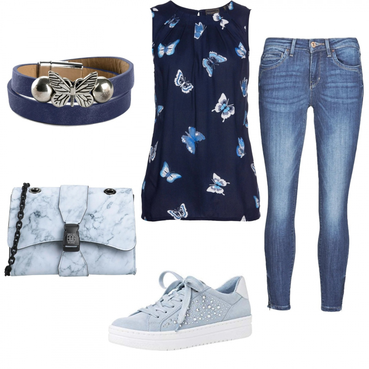 Outfit donna - Basic #19192. Stile Basic per Tutti i giorni. Abbinamento con top, braccialetti, borse a tracolla, pantaloni cargo, sneakers.
