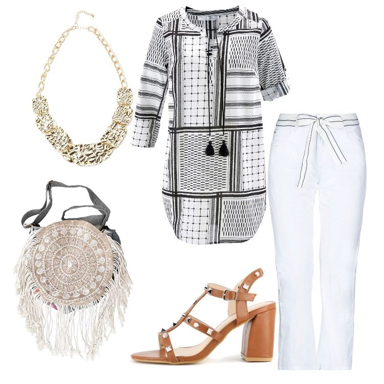 Outfit donna - La tunica dal sapore etnico!. Stile Etnico per Tutti i giorni. Abbinamento con tuniche, pantaloni, sandali, collane, borse a tracolla.
