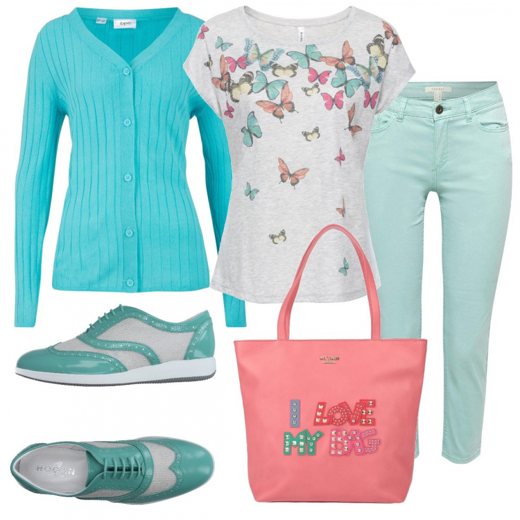 Outfit donna - Sbarazzina. Stile Bon Ton per Tutti i giorni. Abbinamento con scarpe stringate, borse a mano, maglieria, cardigans, pantaloni capri.