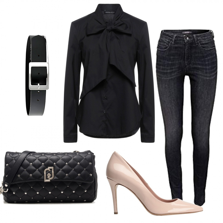 Outfit donna - Trendy #30325. Stile Trendy per Tutti i giorni. Abbinamento con cinture, camicie, décolleté, borse a tracolla, jeans.