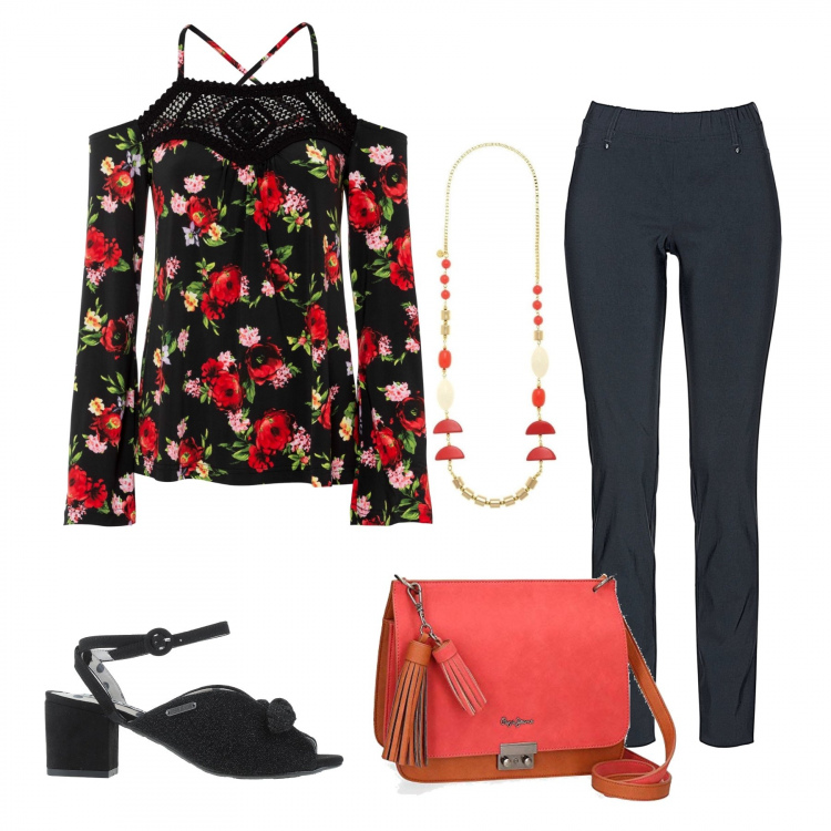 Outfit donna - Buongiorno principessa. Stile Trendy per Tutti i giorni. Abbinamento con pantaloni, pullovers, sandali col tacco, collane, borse a tracolla.