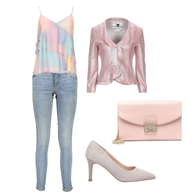 Outfit donna - Total look #1038817. Abbinamento con décolleté, top, blazer, borse a tracolla, jeans.