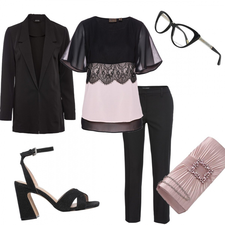 Outfit donna - Romantic silhouette. Stile Bon Ton per Cerimonia. Abbinamento con pantaloni, tuniche, blazer, sandali col tacco, pochette, occhiali.