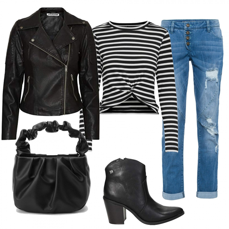 Outfit donna - Trendy #31567. Stile Trendy per Tutti i giorni. Abbinamento con jeans boyfriend, t-shirt, borse a mano, mocassini, blazer.