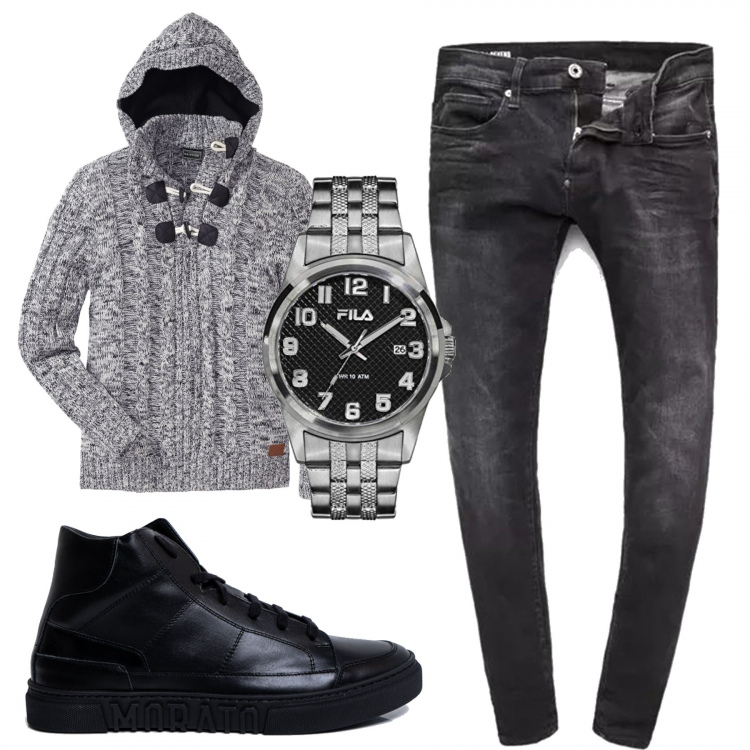 Outfit uomo - Casual #12053. Stile Casual per Tutti i giorni. Abbinamento con maglieria, jeans, sneakers, orologi analogici.