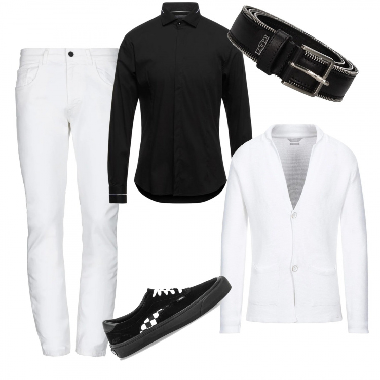 Outfit uomo - Vans and white. Stile Casual per Serata speciale. Abbinamento con cinture, giacche, pantaloni, camicie, sneakers.